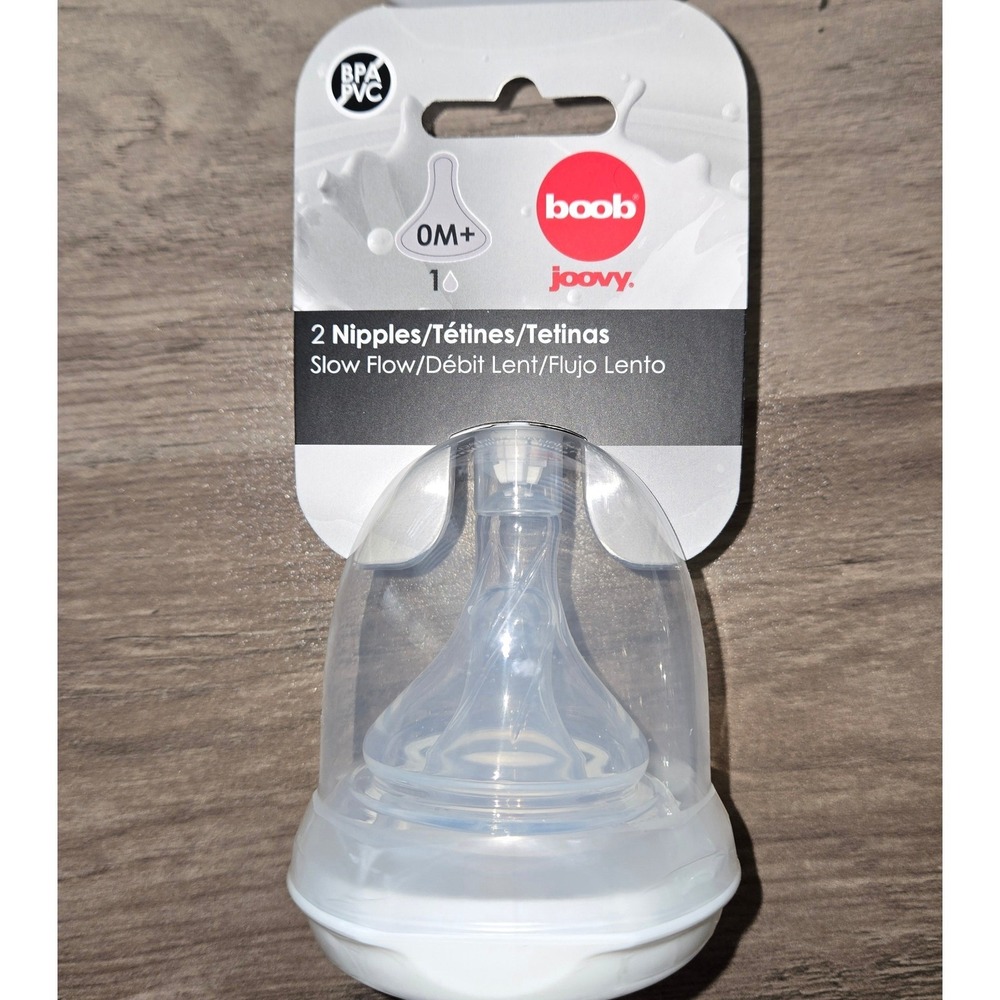 Joovy Boob Nipple Stage 1 Slow Flow 0M+ White 2-Pack Bottle Nipples
